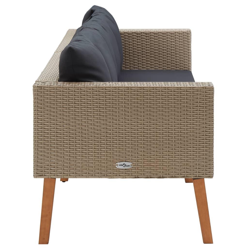 3-Seater Patio Sofa with Cushions Poly Rattan Beige at Set Shop and Smile