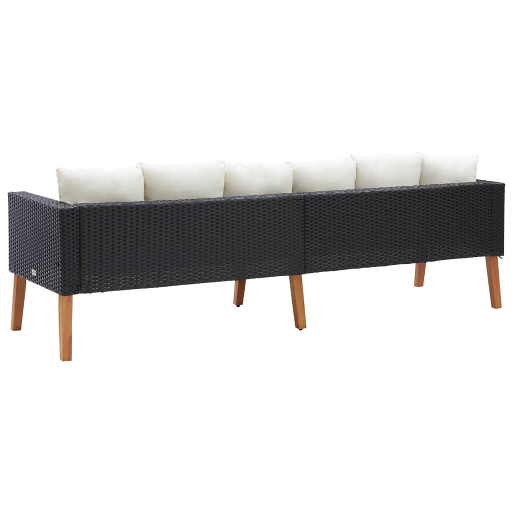 3-Seater Patio Sofa with Cushions Poly Rattan Black at Set Shop and Smile