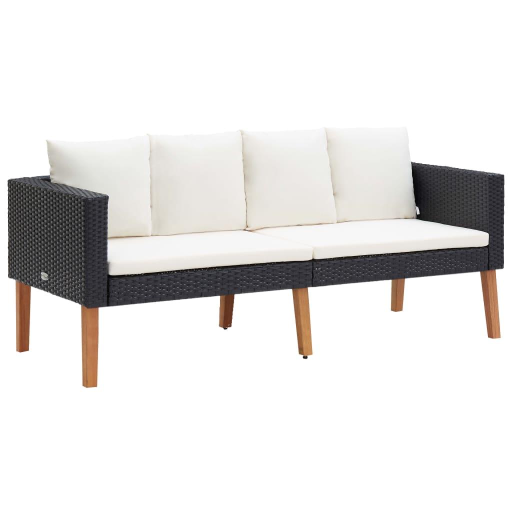 2-Seater Patio Sofa with Cushions Poly Rattan Black at Set Shop and Smile