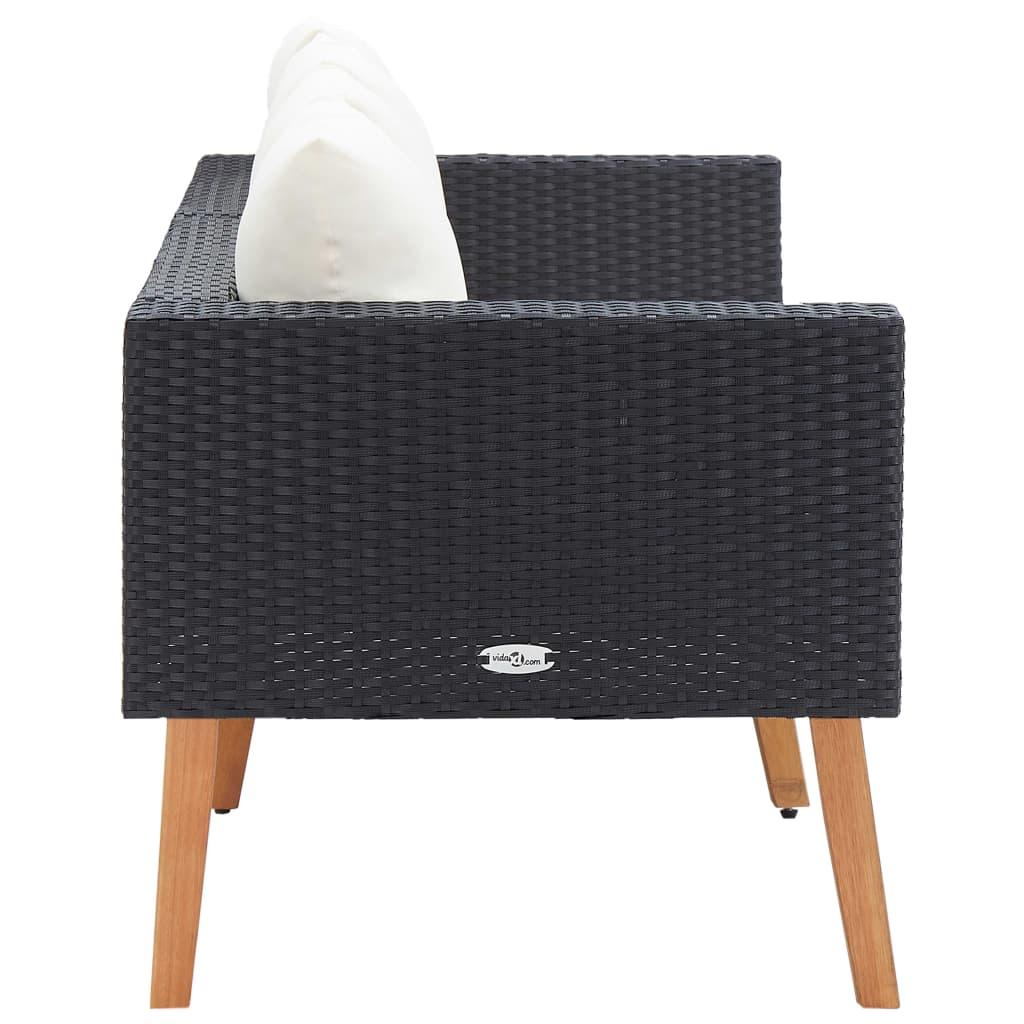 2-Seater Patio Sofa with Cushions Poly Rattan Black at Set Shop and Smile