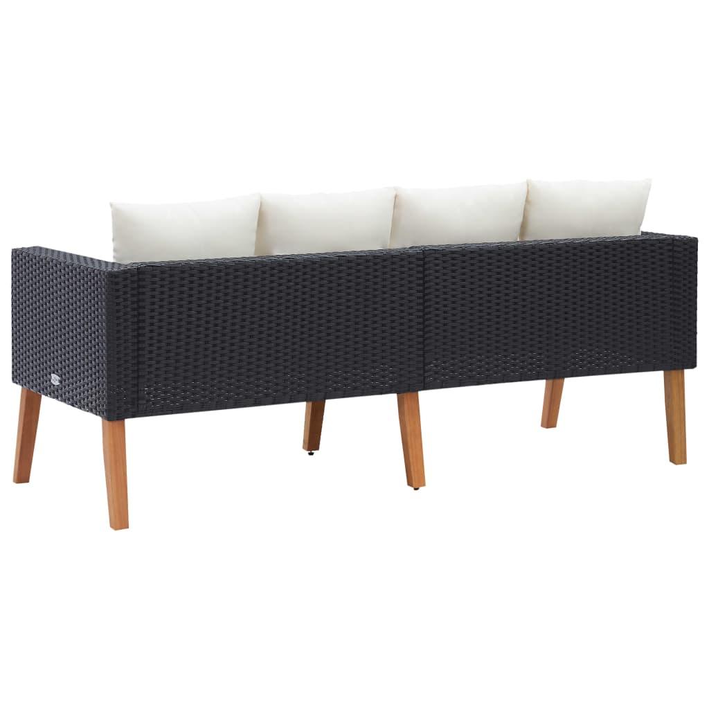 2-Seater Patio Sofa with Cushions Poly Rattan Black at Set Shop and Smile