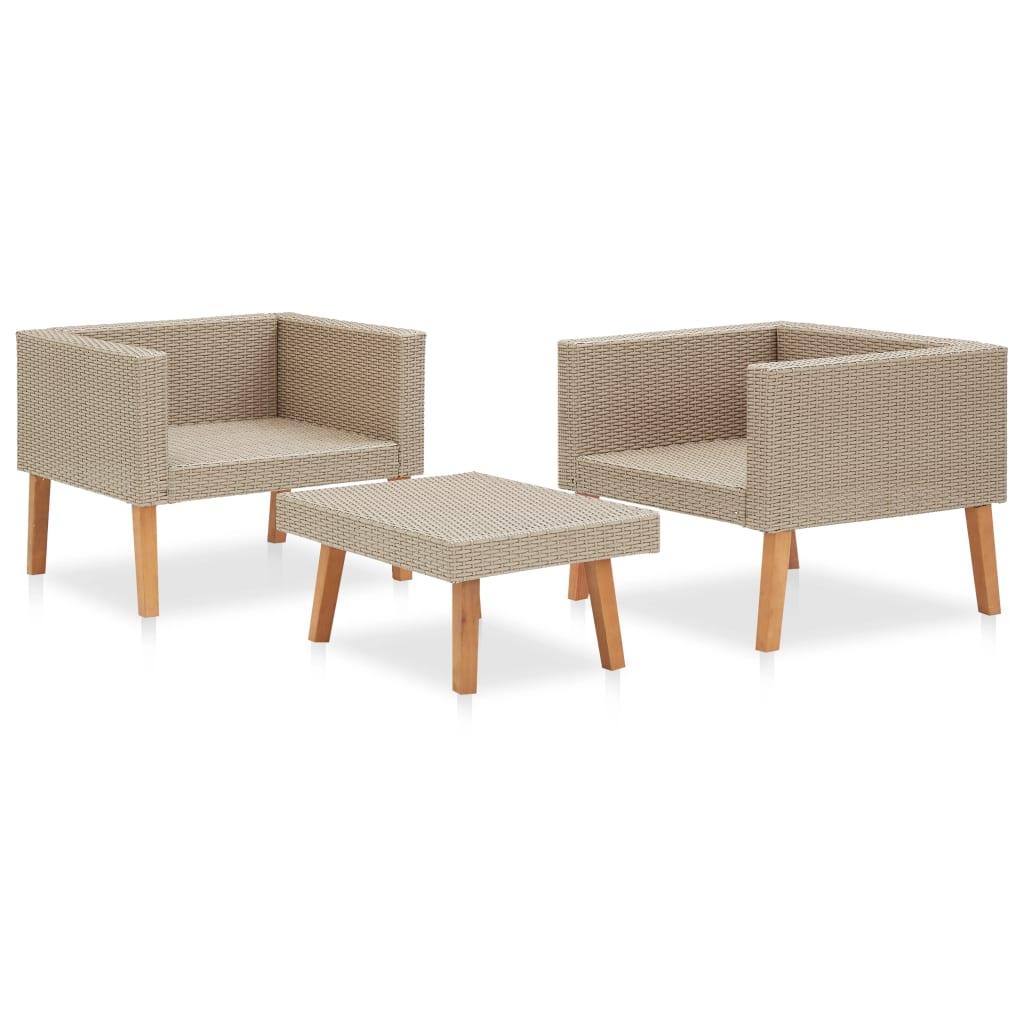 3 Piece Patio Lounge Set with Cushions Poly Rattan Beige at Set Shop and Smile