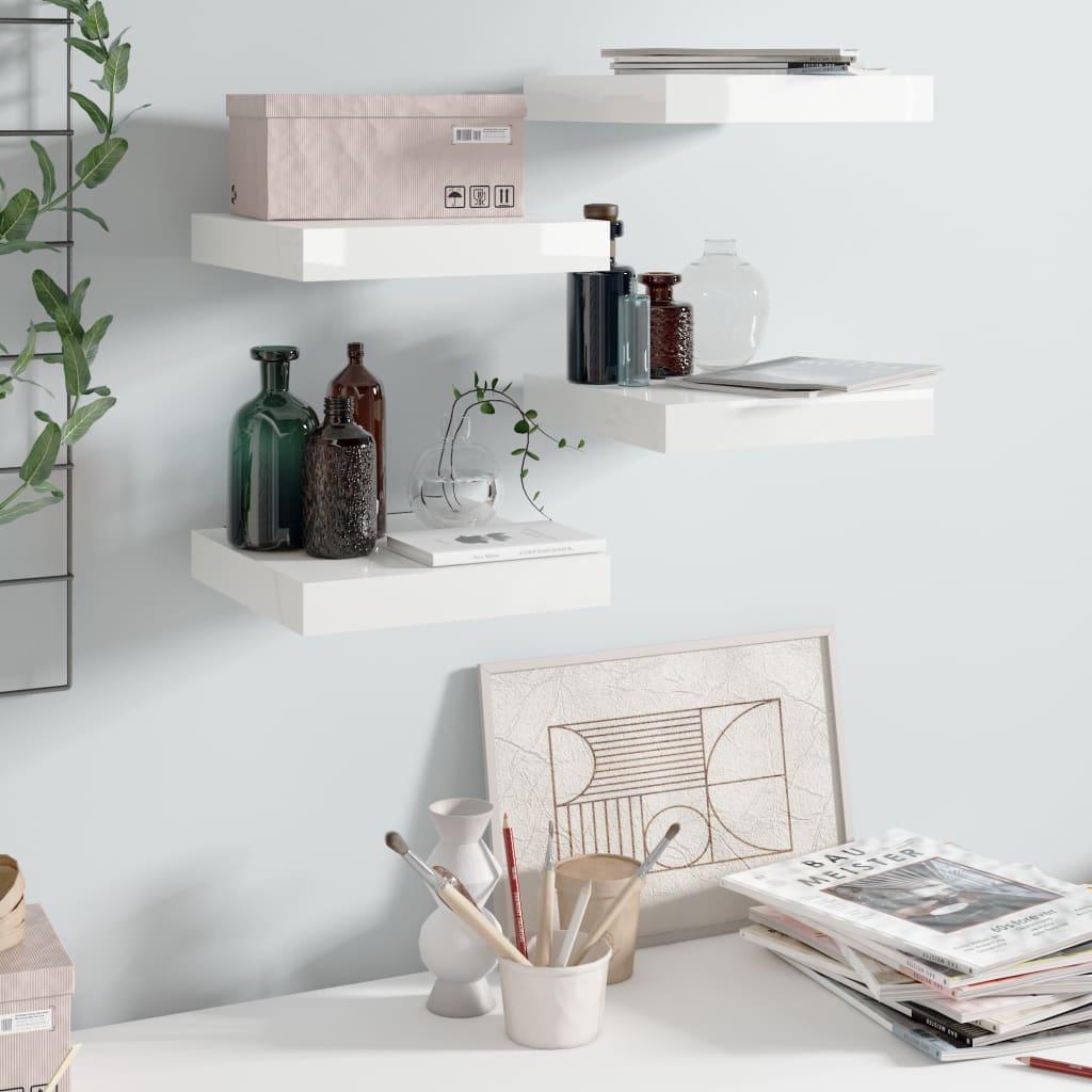 Floating Wall Shelves 4 pcs High Gloss White 9.1"x9.3"x1.5" MDF at Set Shop and Smile