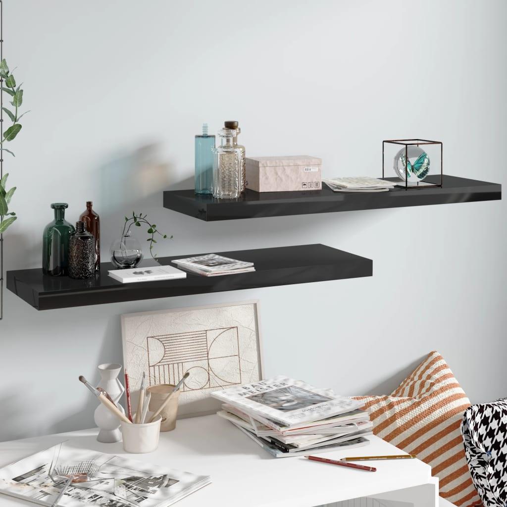 Floating Wall Shelves 2 pcs High Gloss Black 31.5"x9.3"x1.5" MDF at Set Shop and Smile