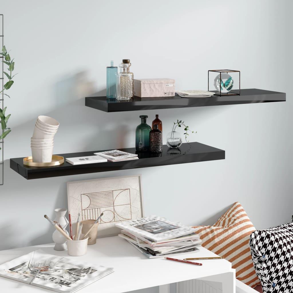 Floating Wall Shelves 2 pcs High Gloss Black 35.4"x9.3"x1.5" MDF at Set Shop and Smile