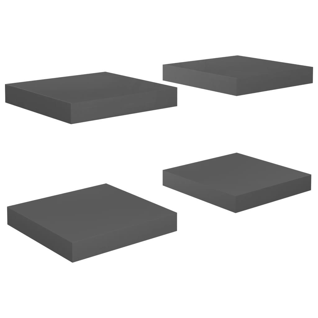 Floating Wall Shelves 4 pcs High Gloss Gray 9.1"x9.3"x1.5" MDF at Set Shop and Smile