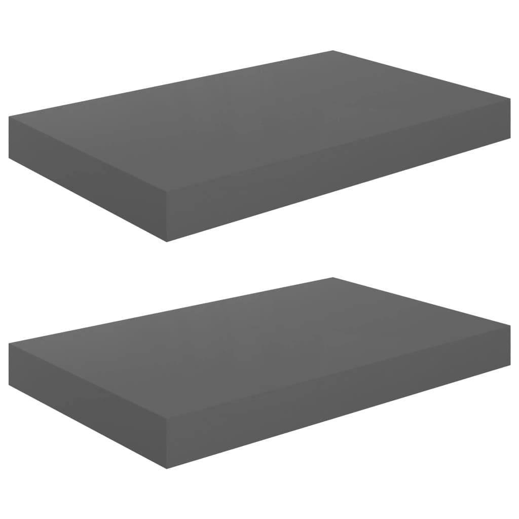 Floating Wall Shelves 2 pcs High Gloss Gray 15.7"x9.1"x1.5" MDF at Set Shop and Smile