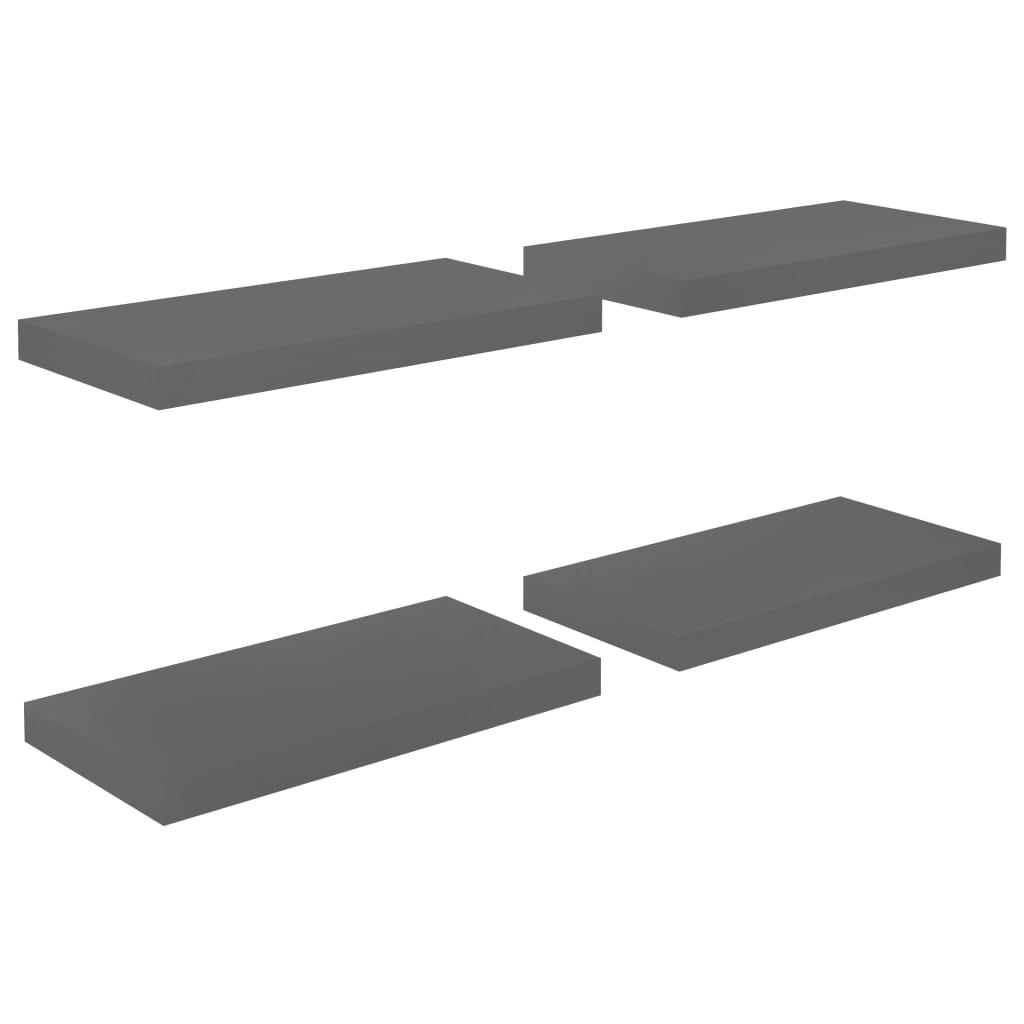 Floating Wall Shelves 4 pcs High Gloss Gray 19.7"x9.1"x1.5" MDF at Set Shop and Smile