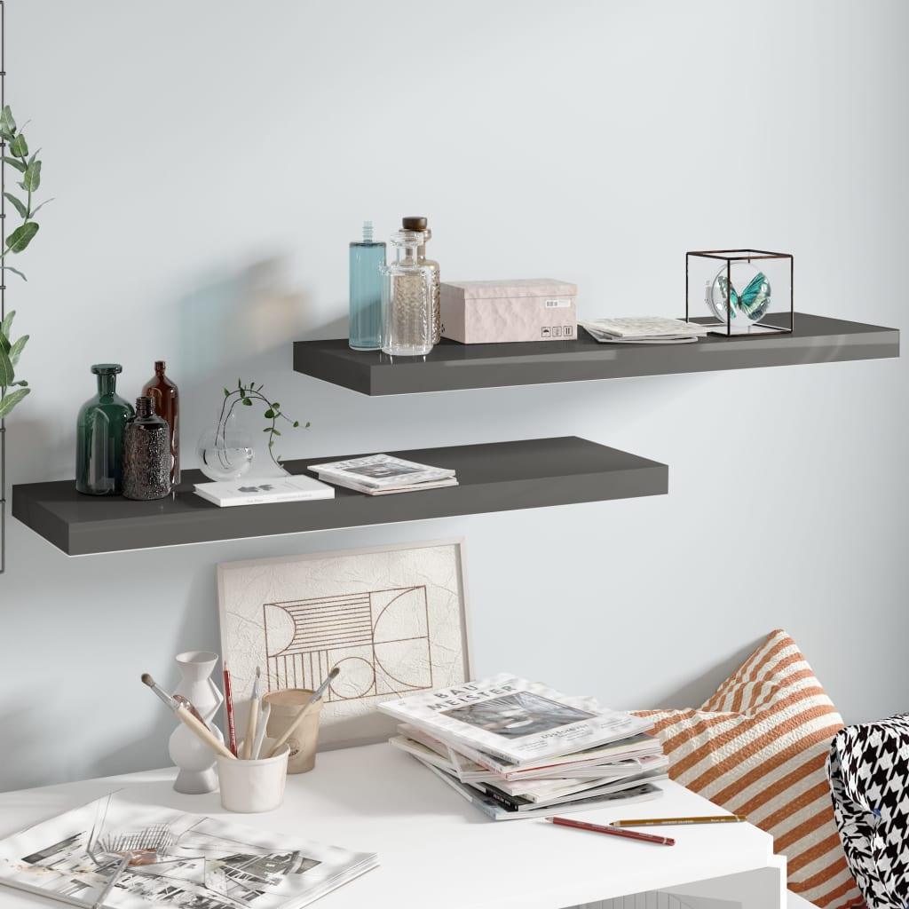 Floating Wall Shelves 2 pcs High Gloss Gray 31.5"x9.3"x1.5" MDF at Set Shop and Smile