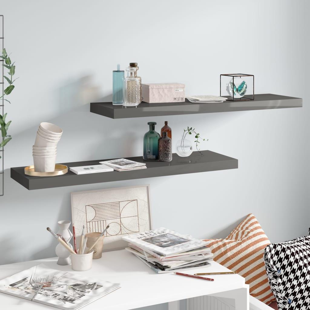 Floating Wall Shelves 2 pcs High Gloss Gray 35.4"x9.3"x1.5" MDF at Set Shop and Smile