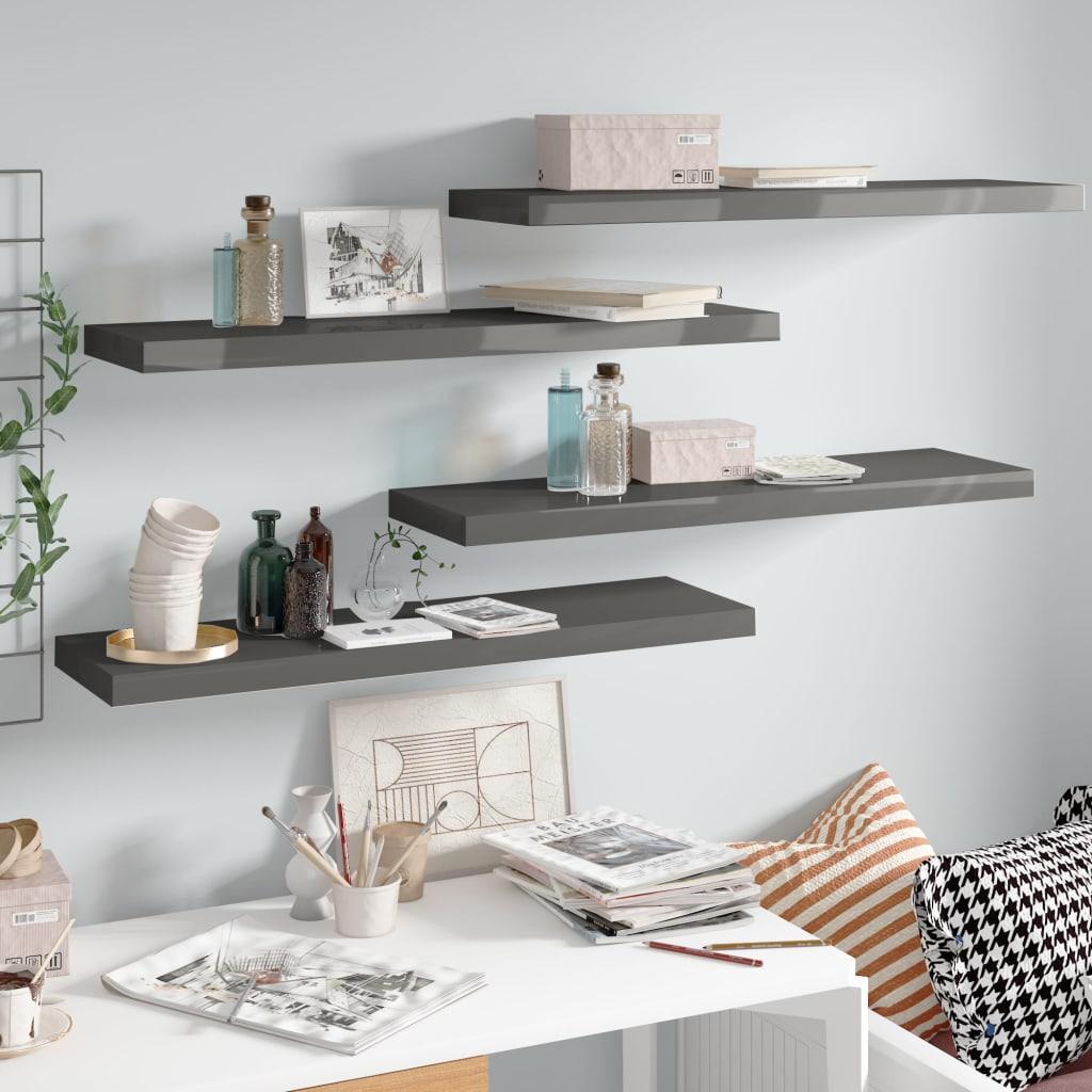 Floating Wall Shelves 4 pcs High Gloss Gray 35.4"x9.3"x1.5" MDF at Set Shop and Smile