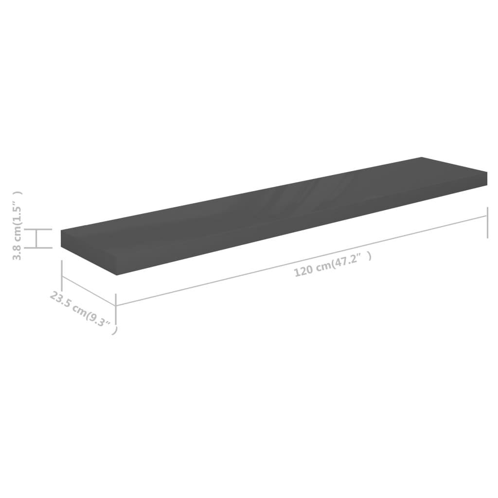 Floating Wall Shelves 2 pcs High Gloss Gray 47.2"x9.3"x1.5" MDF at Set Shop and Smile
