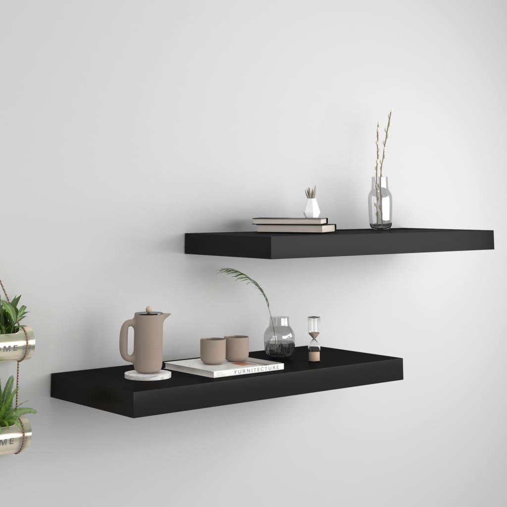Floating Wall Shelves 2 pcs Black 23.6"x9.3"x1.5" MDF at Set Shop and Smile