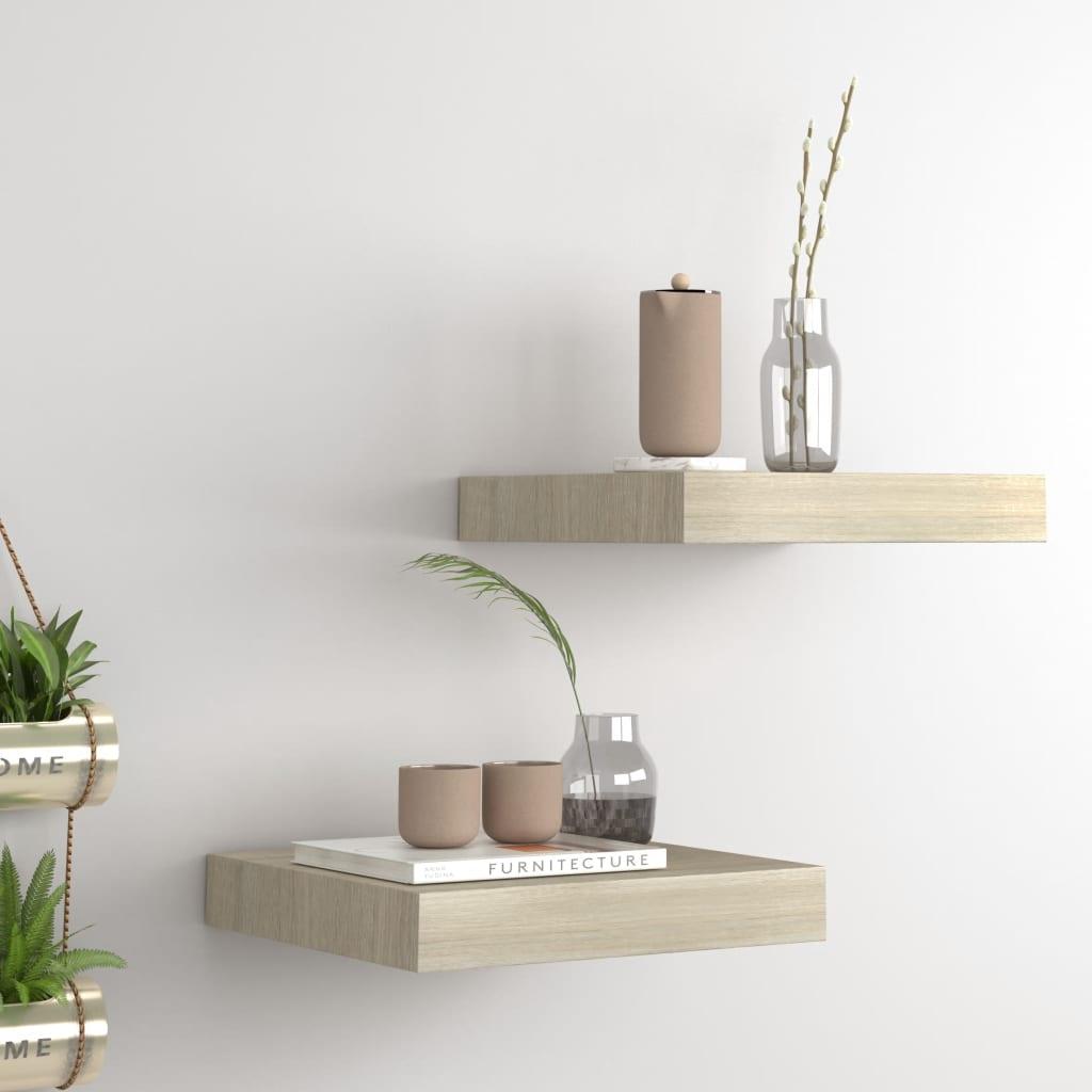 Floating Wall Shelves 2 pcs Oak 9.1"x9.3"x1.5" MDF at Set Shop and Smile
