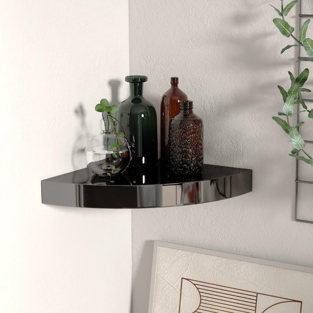 Floating Corner Shelf High Gloss Black 9.8"x9.8"x1.5" MDF at Set Shop and Smile