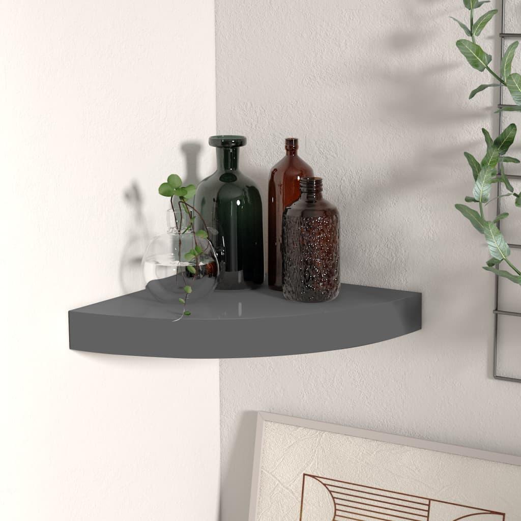 Floating Corner Shelf High Gloss Gray 9.8"x9.8"x1.5" MDF at Set Shop and Smile