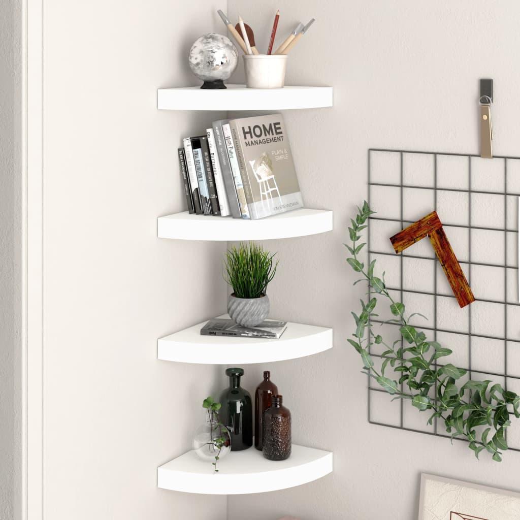 Floating Corner Shelves 4 pcs White 9.8"x9.8"x1.5" MDF at Set Shop and Smile