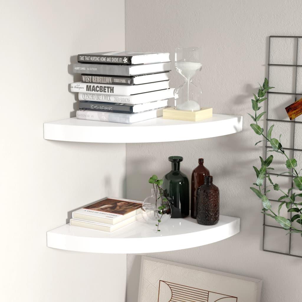Floating Corner Shelves 2 pcs High Gloss White 13.8"x13.8"x1.5" MDF at Set Shop and Smile