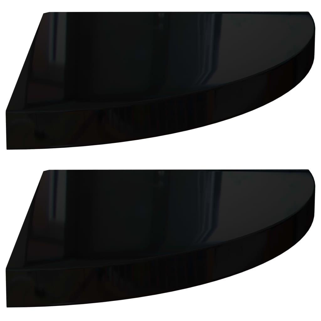Floating Corner Shelves 2 pcs High Gloss Black 13.8"x13.8"x1.5" MDF at Set Shop and Smile