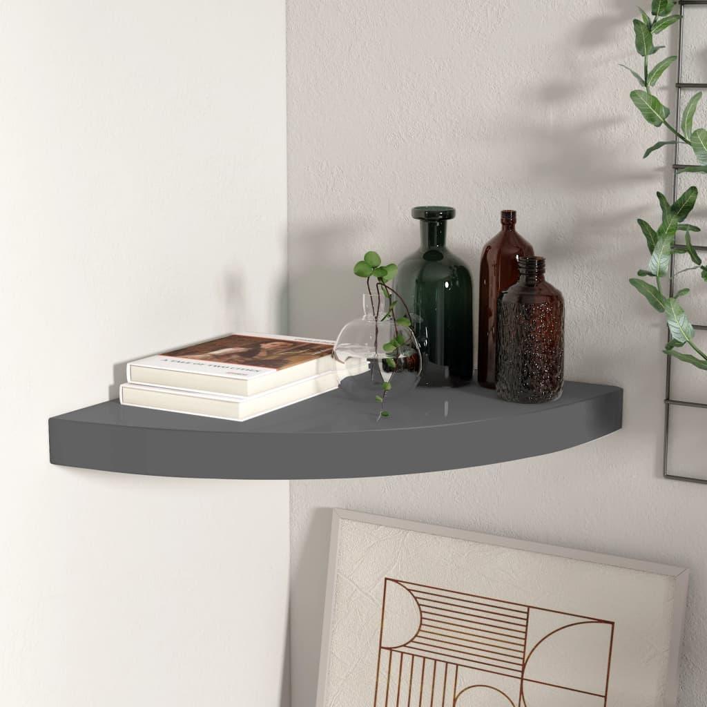 Floating Corner Shelf High Gloss Gray 13.8"x13.8"x1.5" MDF at Set Shop and Smile
