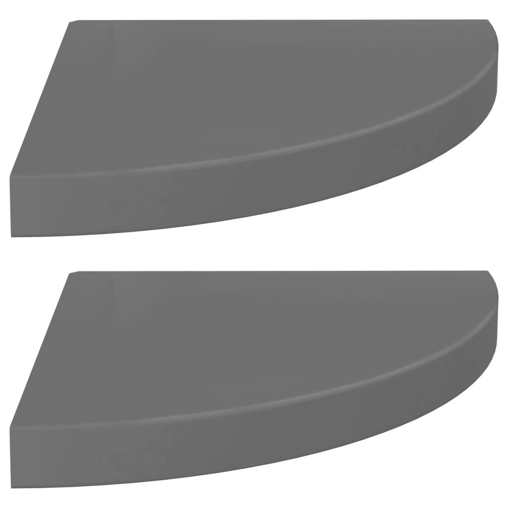 Floating Corner Shelves 2 pcs High Gloss Gray 13.8"x13.8"x1.5" MDF at Set Shop and Smile