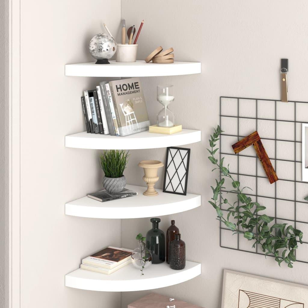 Floating Corner Shelves 4 pcs White 13.8"x13.8"x1.5" MDF at Set Shop and Smile
