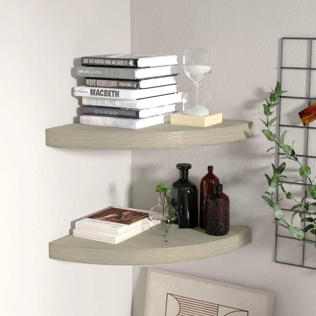 Floating Corner Shelves 2 pcs Oak 13.8"x13.8"x1.5" MDF at Set Shop and Smile