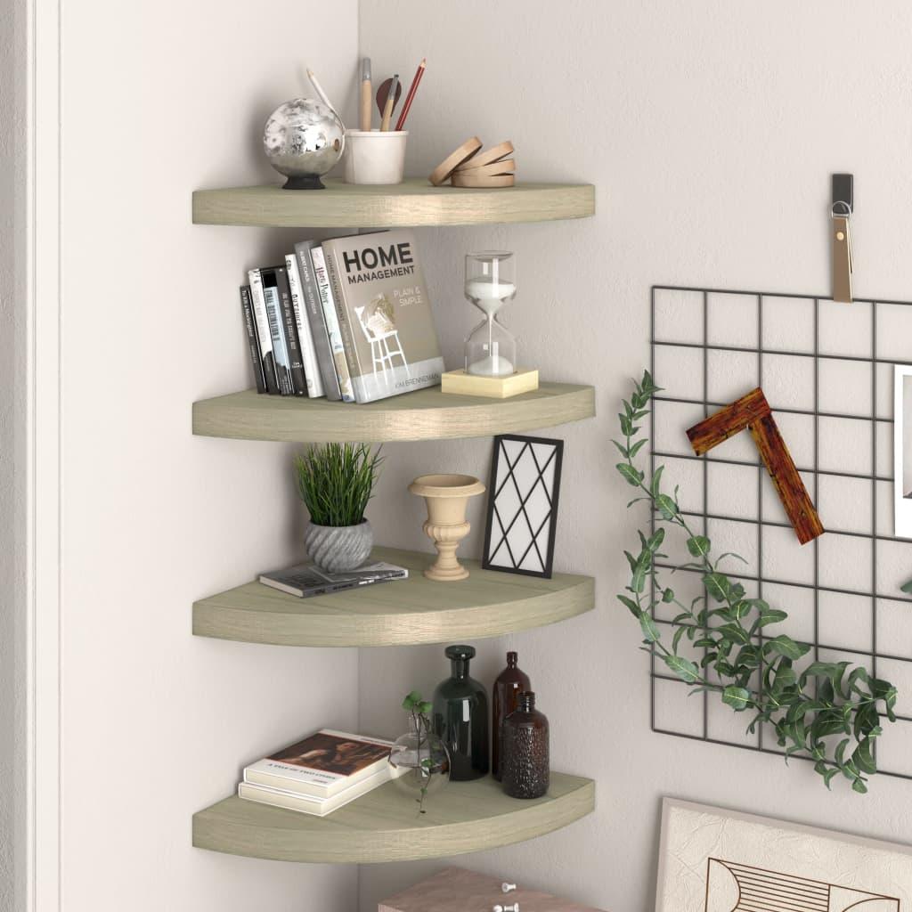 Floating Corner Shelves 4 pcs Oak 13.8"x13.8"x1.5" MDF at Set Shop and Smile