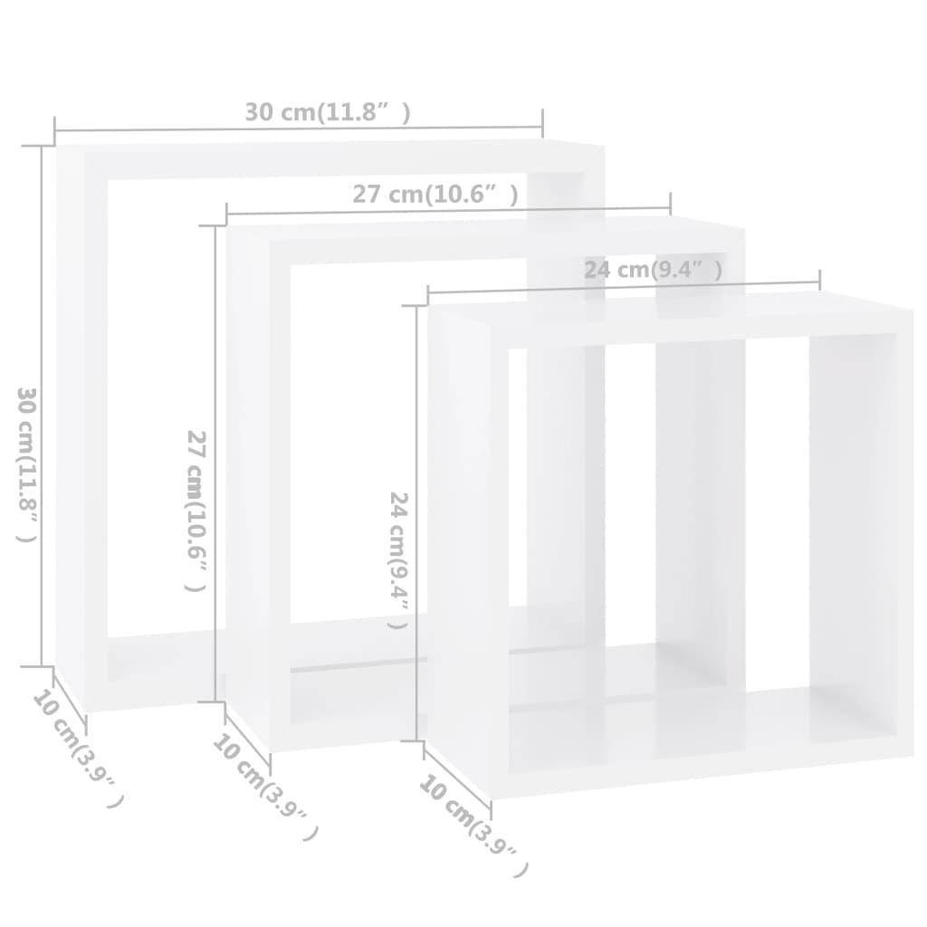 Wall Cube Shelves 3 pcs White MDF at Set Shop and Smile