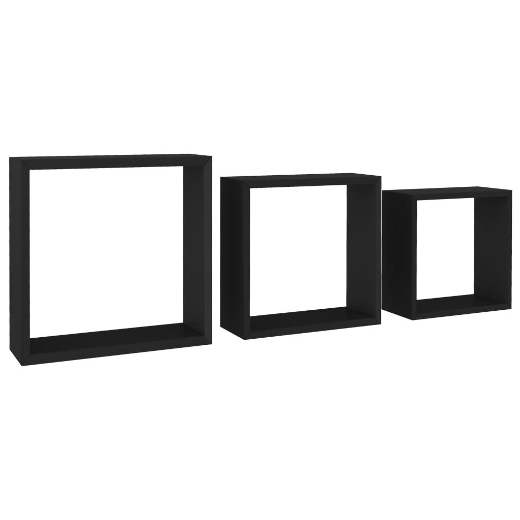 Wall Cube Shelves 3 pcs Black MDF at Set Shop and Smile