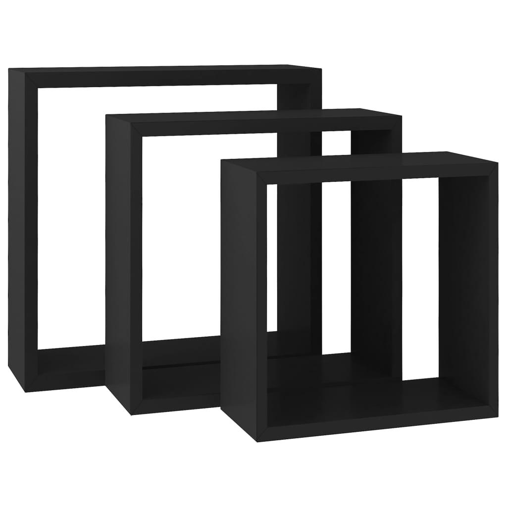 Wall Cube Shelves 3 pcs Black MDF at Set Shop and Smile