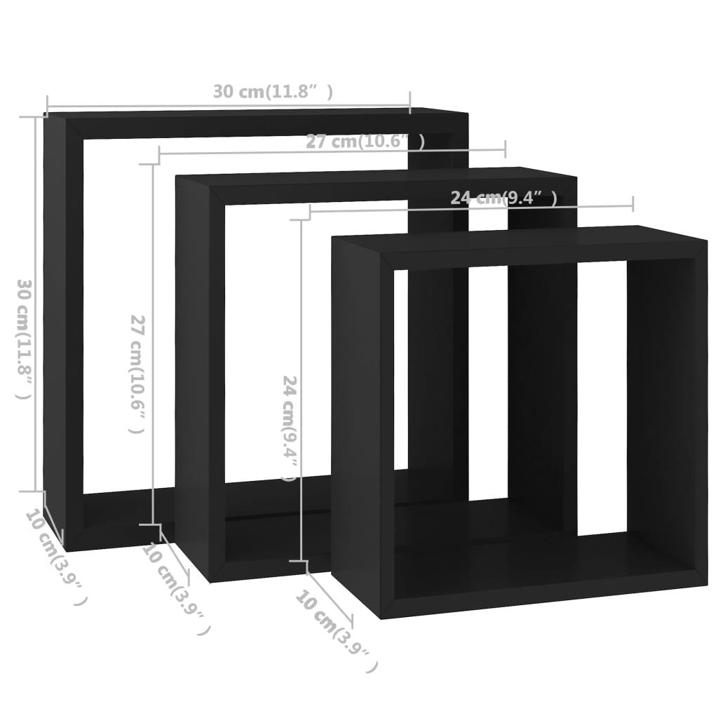 Wall Cube Shelves 3 pcs Black MDF at Set Shop and Smile