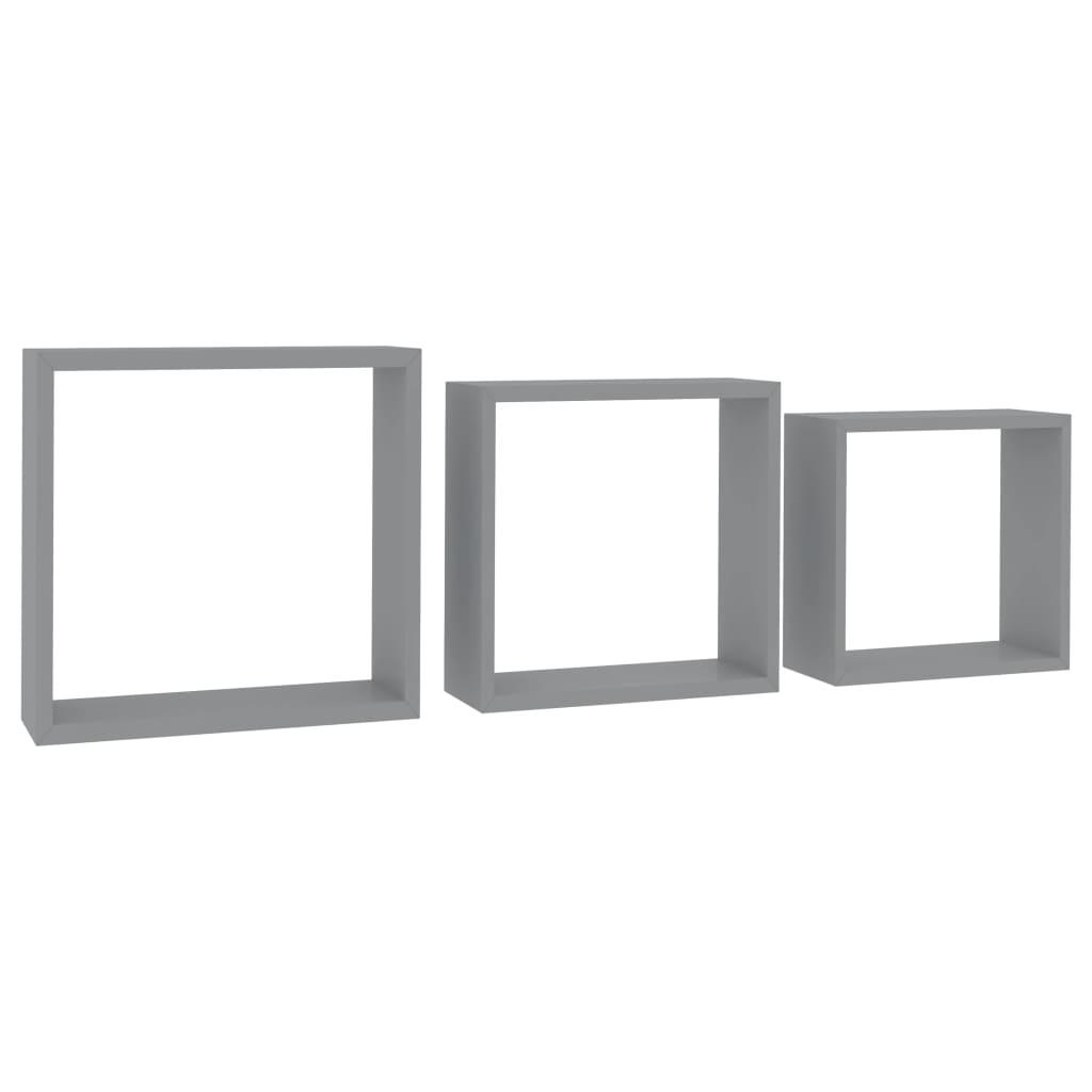 Wall Cube Shelves 3 pcs Gray MDF at Set Shop and Smile