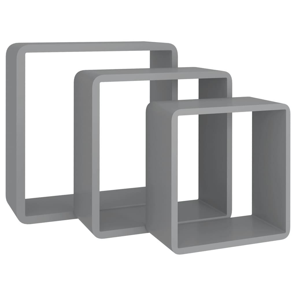 Wall Cube Shelves 3 pcs Gray MDF at Set Shop and Smile