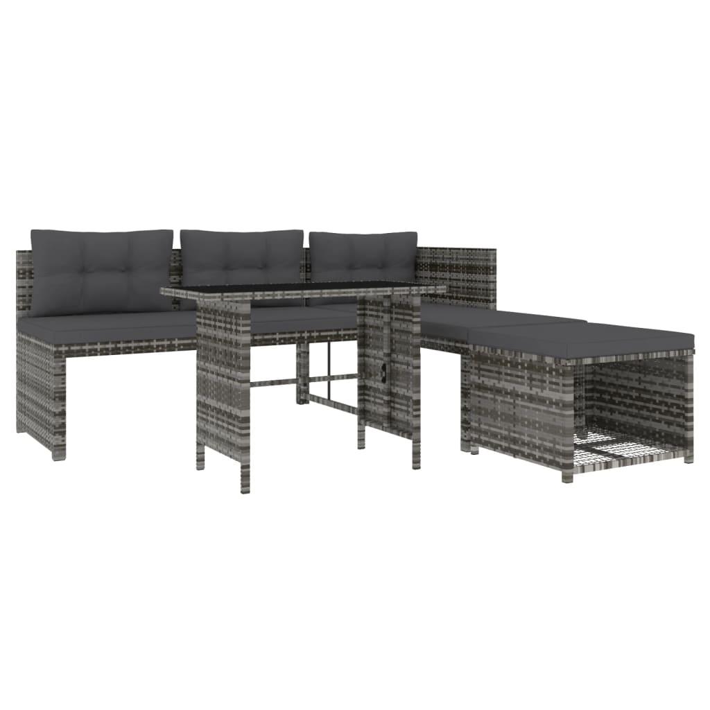 4 Piece Patio Dining Set with Cushions Gray Poly Rattan at Set Shop and Smile