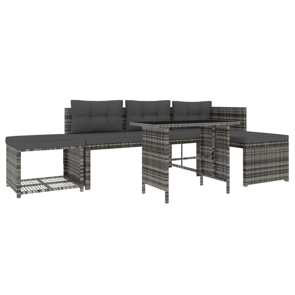4 Piece Patio Dining Set with Cushions Gray Poly Rattan at Set Shop and Smile