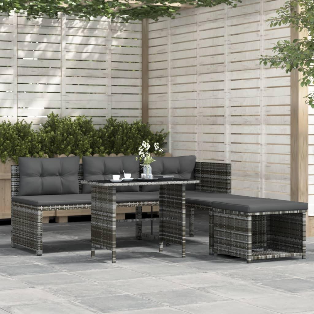 4 Piece Patio Dining Set with Cushions Gray Poly Rattan at Set Shop and Smile