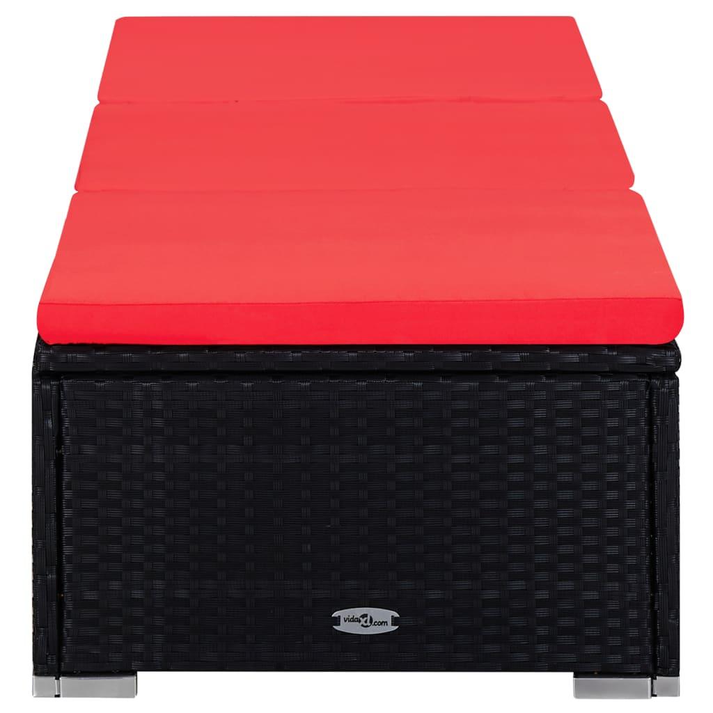 Sun Lounger with Cushion and Tea Table Poly Rattan Red at Set Shop and Smile