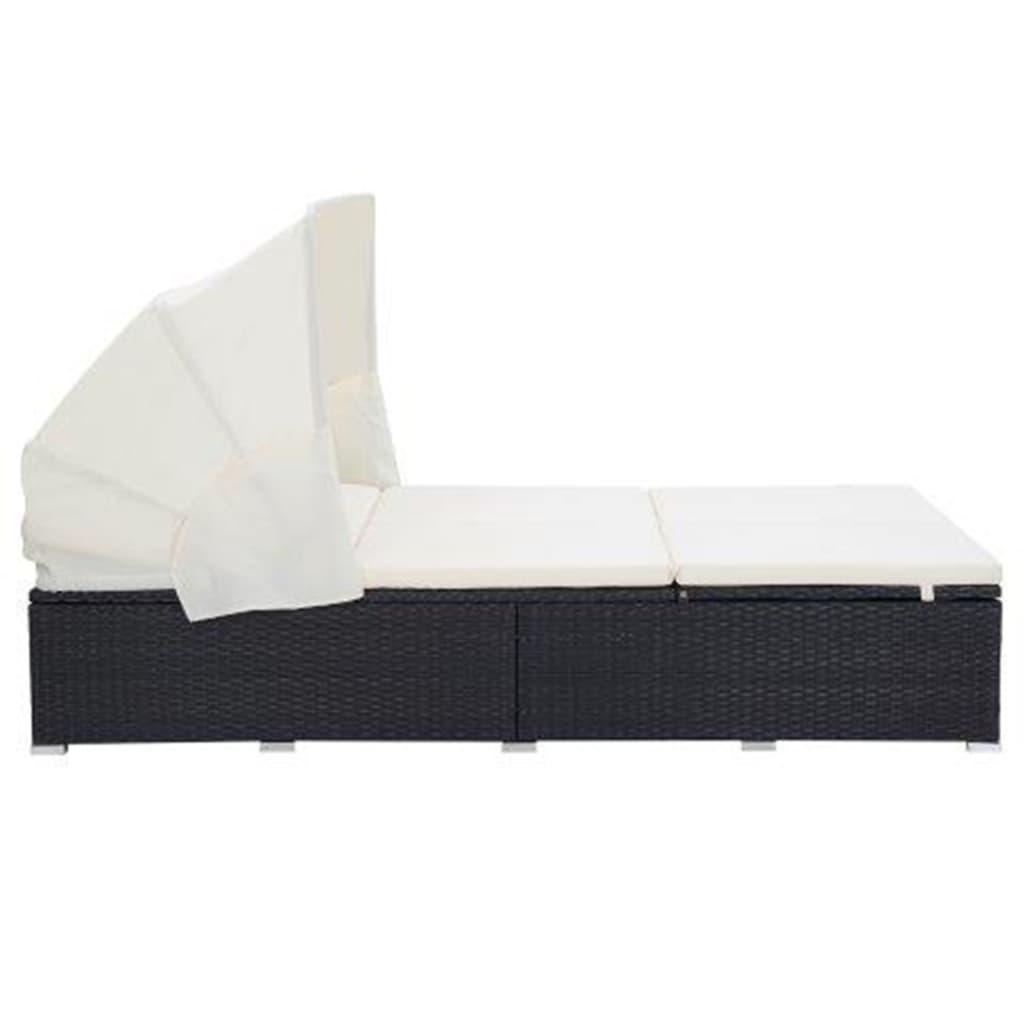2-Person Sunbed with Cushion Poly Rattan Black at Set Shop and Smile