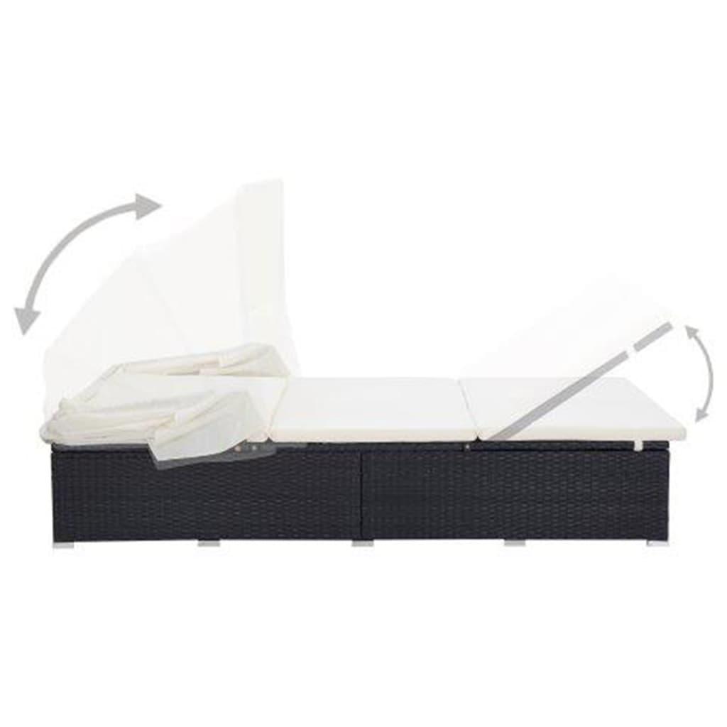 2-Person Sunbed with Cushion Poly Rattan Black at Set Shop and Smile