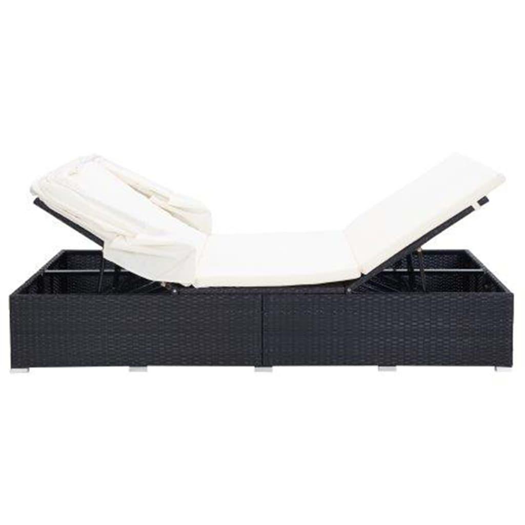 2-Person Sunbed with Cushion Poly Rattan Black at Set Shop and Smile
