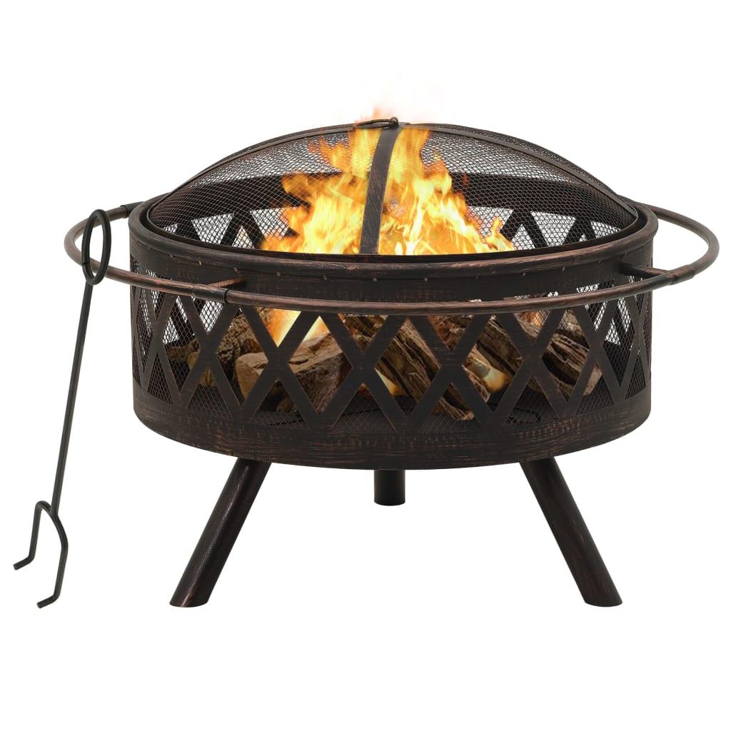 Rustic Fire Pit with Poker 29.9" XXL Steel at Set Shop and Smile