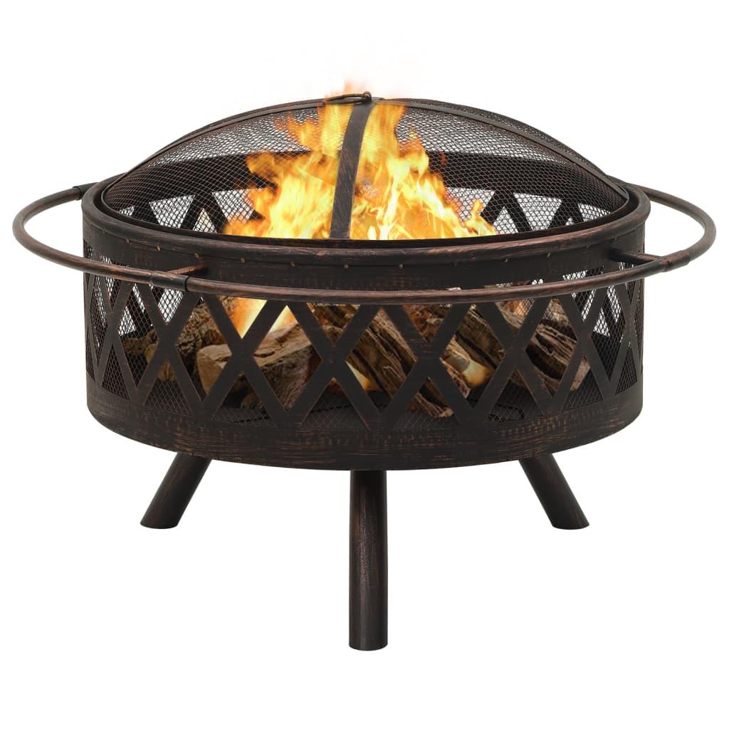 Rustic Fire Pit with Poker 29.9" XXL Steel at Set Shop and Smile