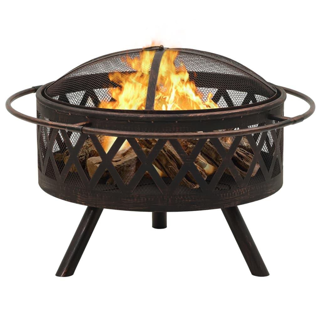 Rustic Fire Pit with Poker 29.9" XXL Steel at Set Shop and Smile