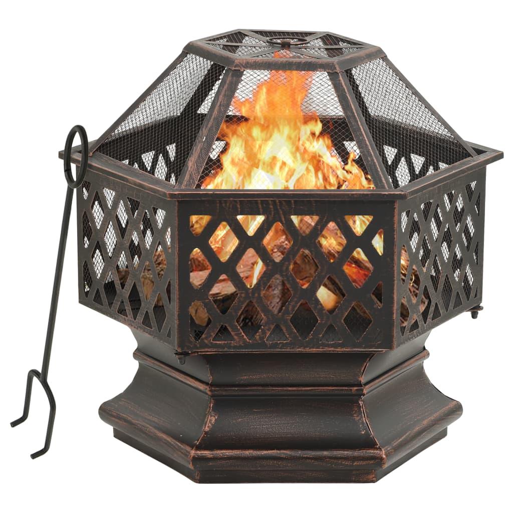 Rustic Fire Pit with Poker 24.4"x21.3"x22" XXL Steel at Set Shop and Smile
