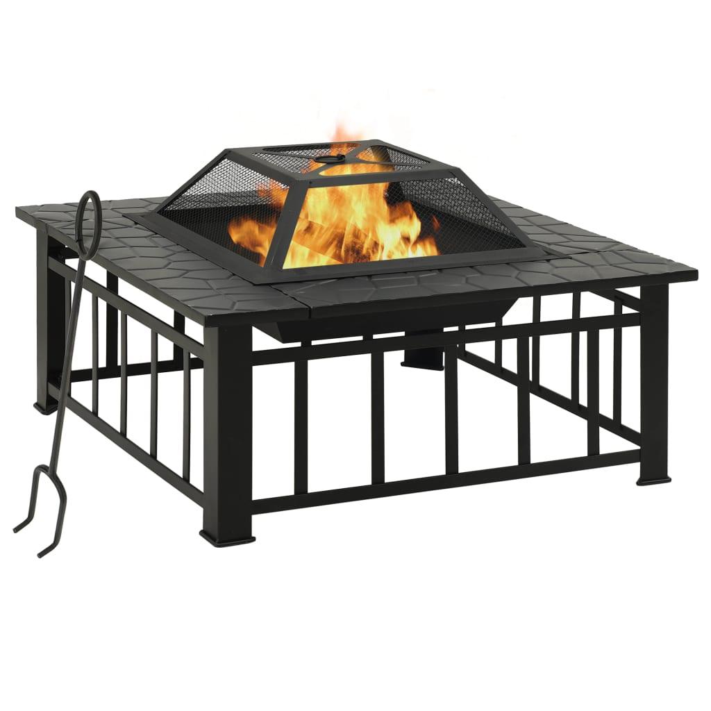 Garden Fire Pit with Poker 31.9"x31.9"x18.5" XXL Steel at Set Shop and Smile