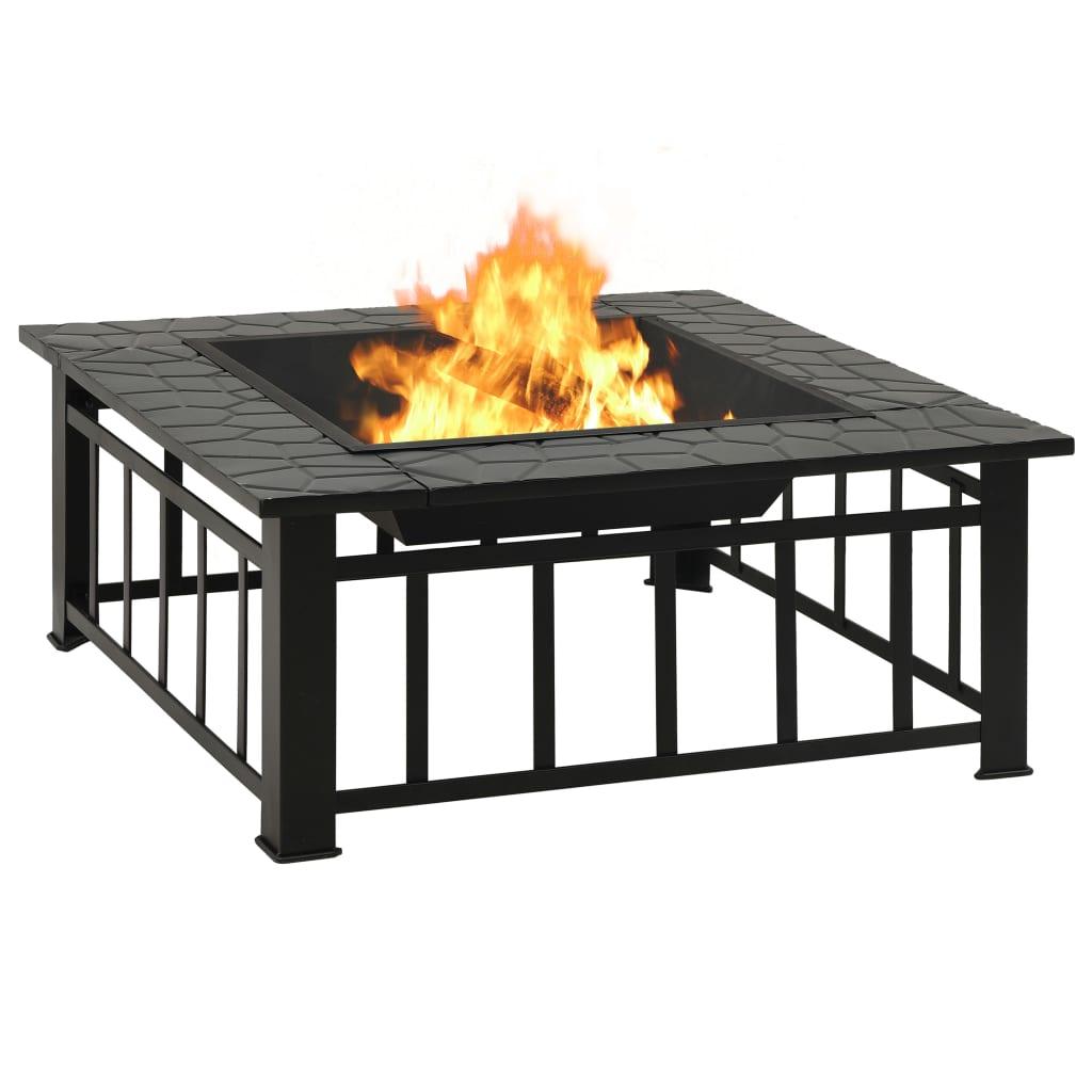 Garden Fire Pit with Poker 31.9"x31.9"x18.5" XXL Steel at Set Shop and Smile