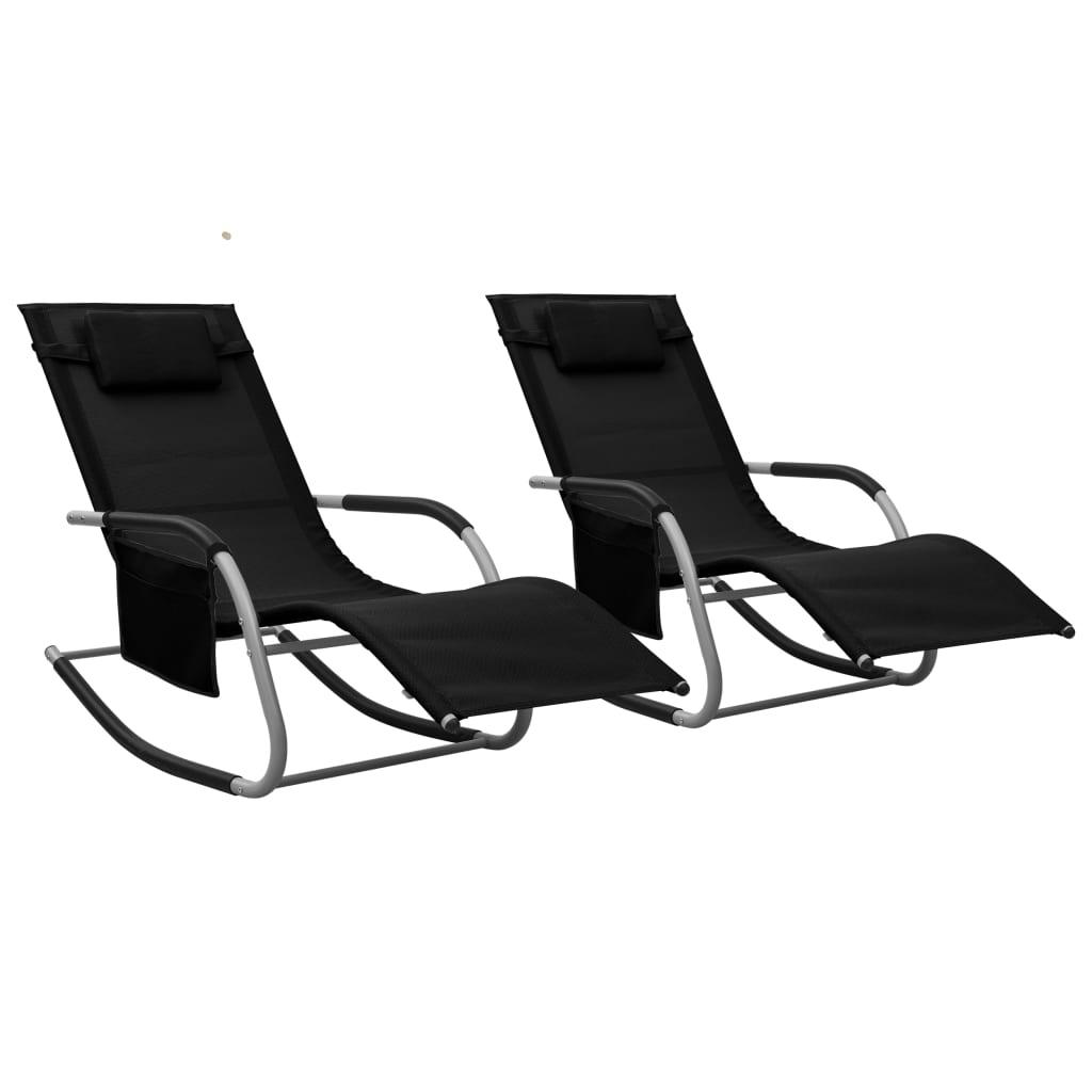 Sun Loungers 2 pcs Textilene Black and Gray at Set Shop and Smile