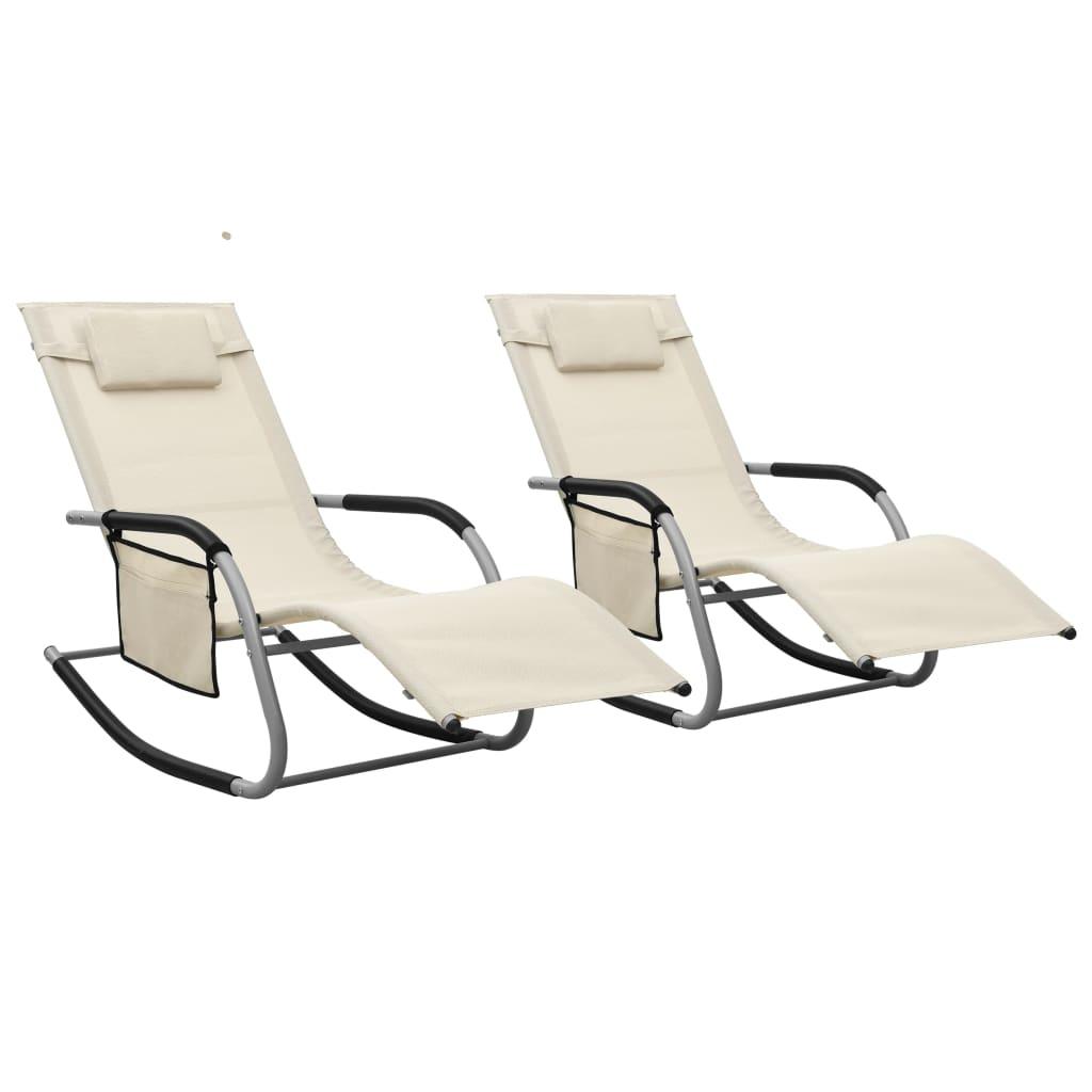 Sun Loungers 2 pcs Textilene Cream and Gray at Set Shop and Smile