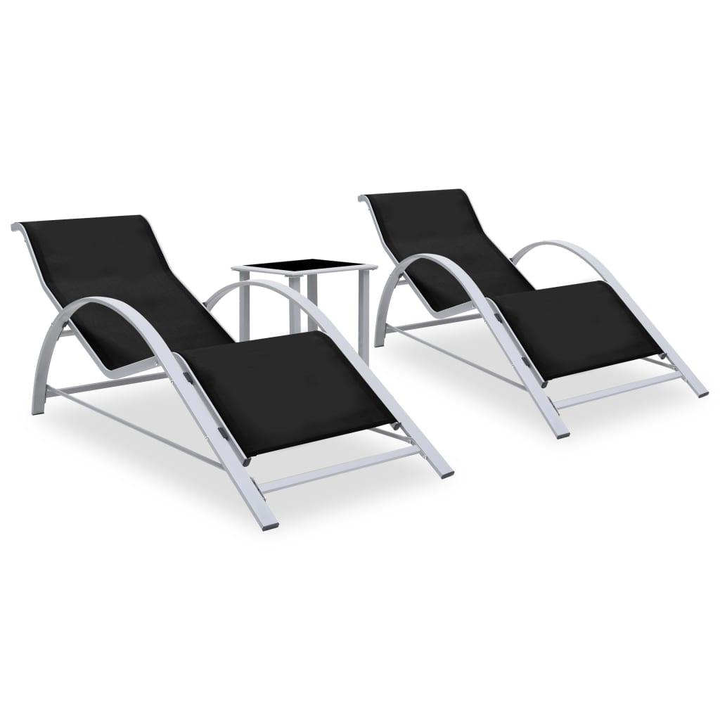 Sun Loungers 2 pcs with Table Aluminum Black at Set Shop and Smile